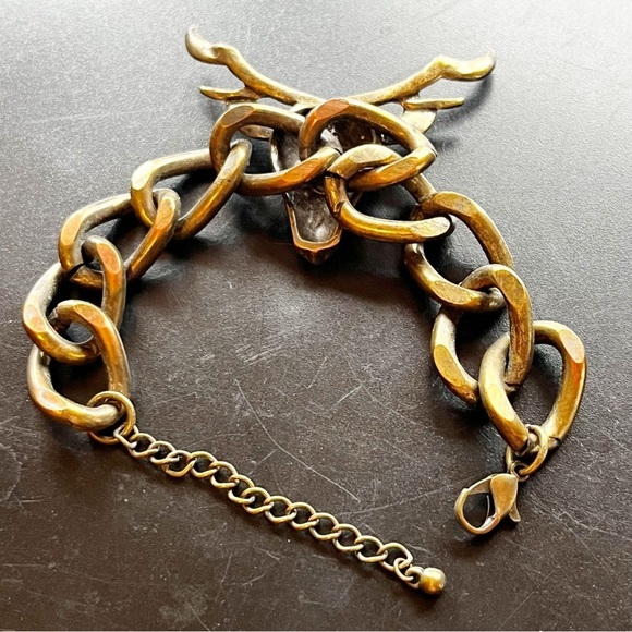 Western Women Dear Stag Head Gold Chain Link Bracelet Rodeo Huntress Biker Brass - Picture 4 of 11